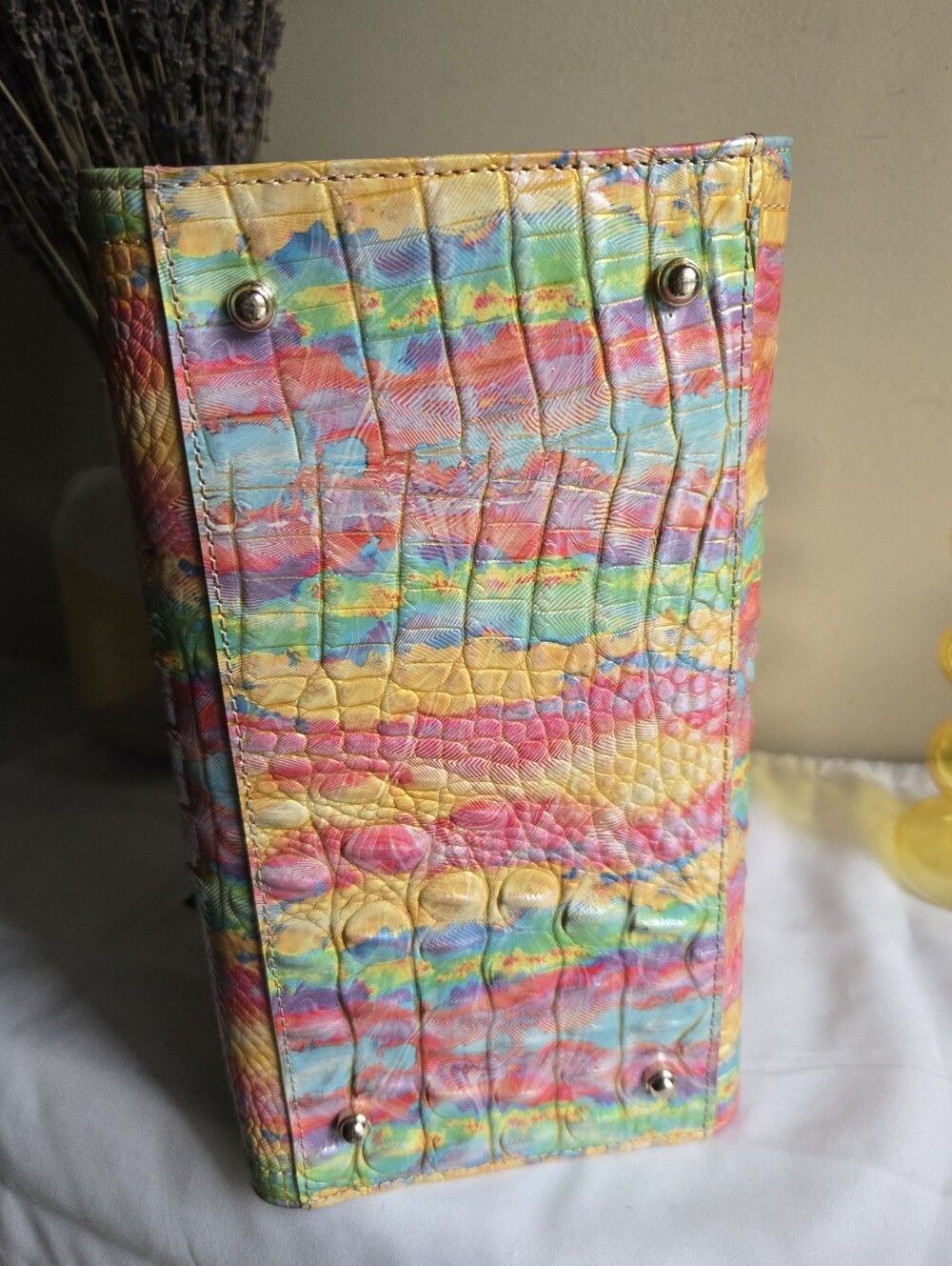 Brahmin Caroline Large Multicolor Croc Embossed Leather Satchel Bag NEW🌈 - Picture 7 of 9